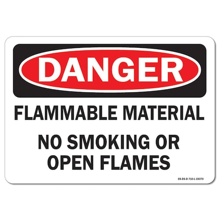 Signmission OSHA Decal, Flammable Material No Smoking Or Open Flames, 24in X 18in Decal, 18" W, 24" L, Landscape OS-DS-D-1824-L-19370